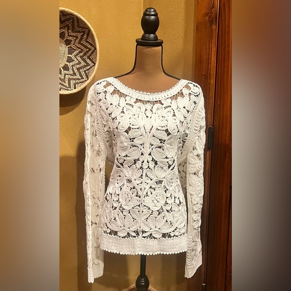 SOLD Ralph Lauren Purple Label White Crochet Spring Summer Sweater XL - Picture 4 of 7